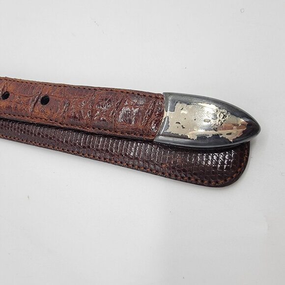 Cale Belt Spain Genuine Lizard & Crocodile 3 Piece Buckle Size 38 Chili Brown - Picture 5 of 12